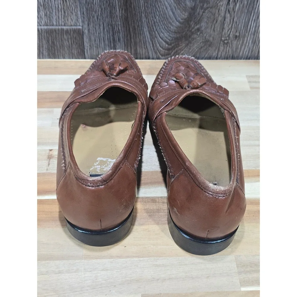 Bass‎ Loafers Woven Leather Tassel Kiltie Slip On 9.5 Brown Dress Shoes Vintage